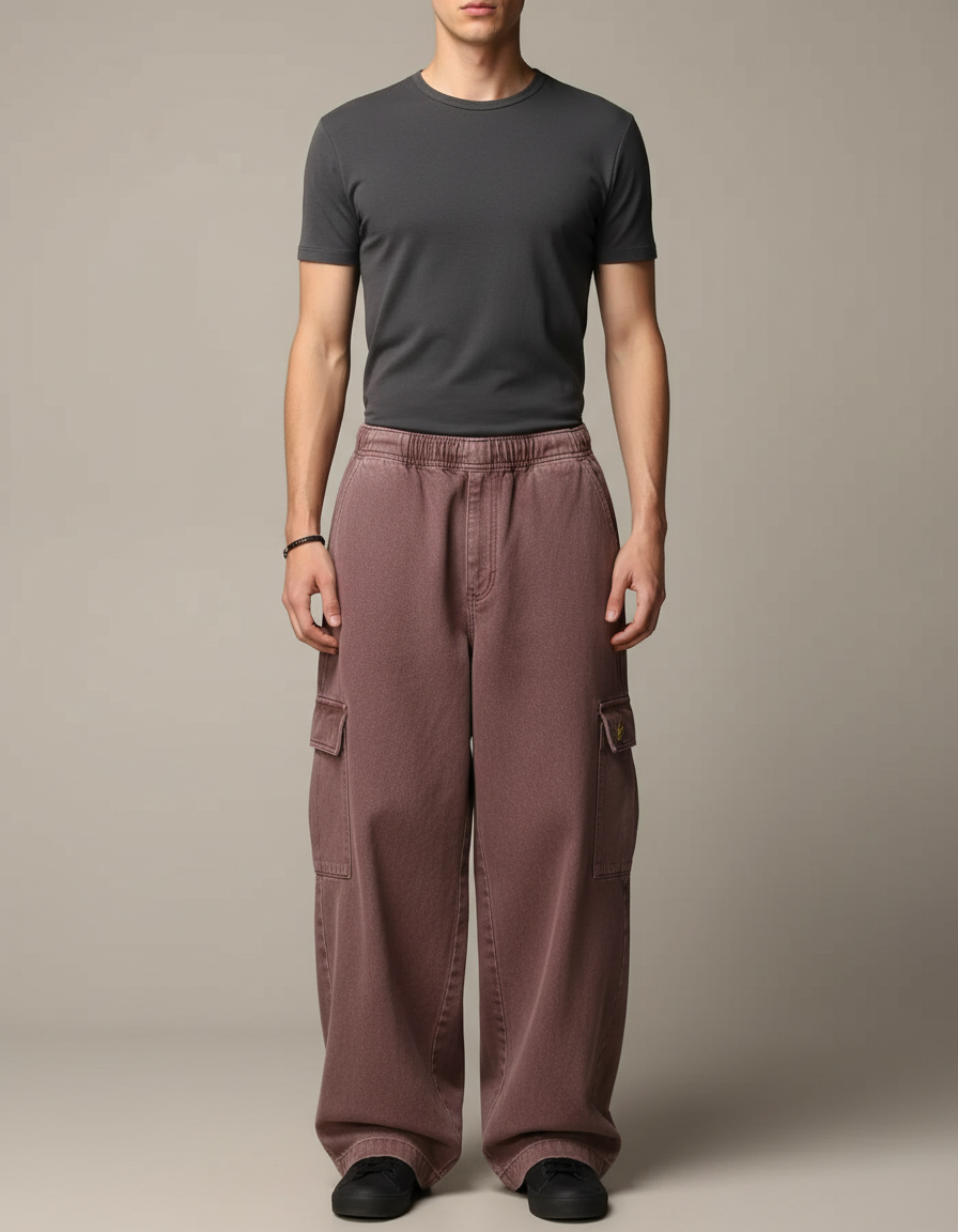 Pantalon Cargo Marron Ample Coton Multi-poches Décontracté