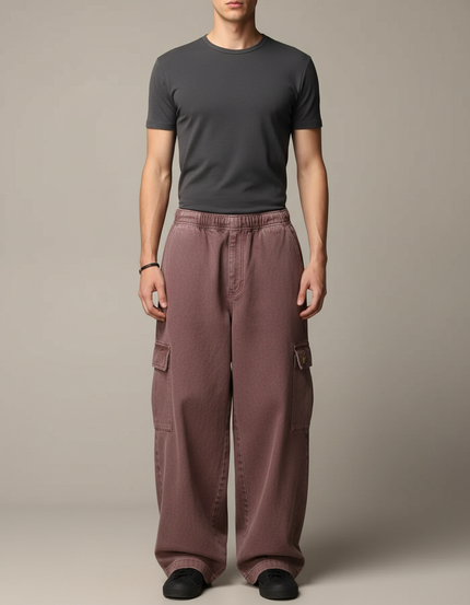 Pantalon Cargo Marron Ample Coton Multi-poches Décontracté