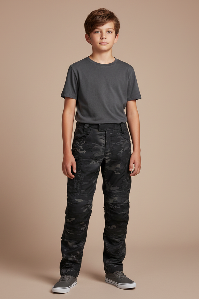 Pantalon Cargo Camouflage Militaire Noir Tactique Enfant - Toile