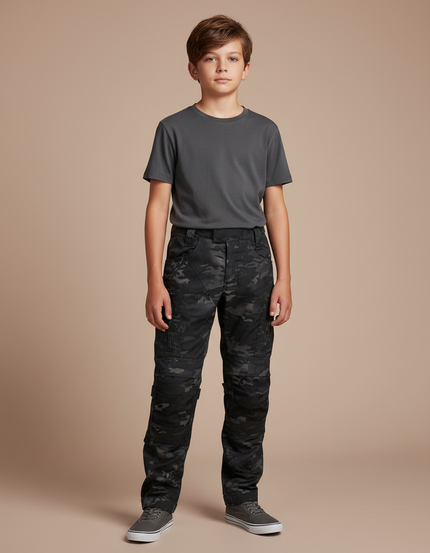 Pantalon Cargo Camouflage Militaire Noir Tactique Enfant - Toile