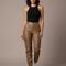 Pantalon Cargo Cuir Femme - Camel