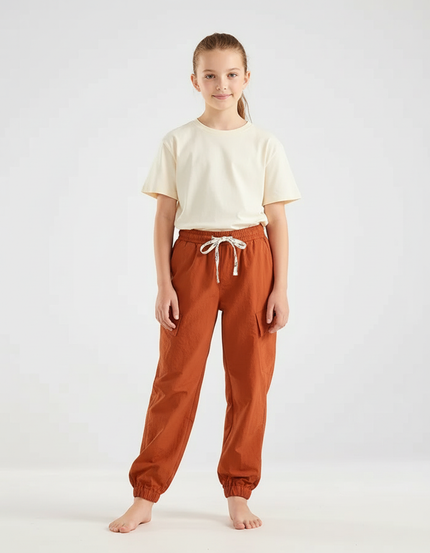 Pantalon Cargo Orange Coton Ample Décontracté Fille
