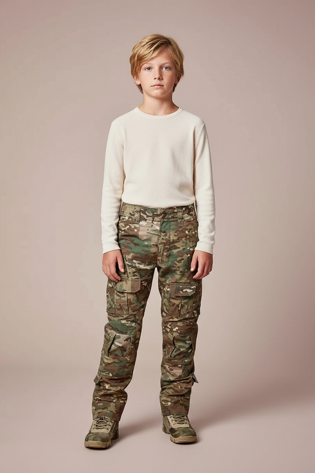 Pantalon Cargo Camouflage Militaire Enfant Tactique Robuste - Imprimé Toile