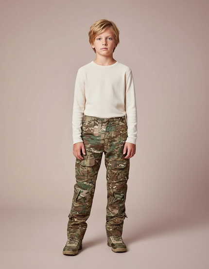 Pantalon Cargo Camouflage Militaire Enfant Tactique Robuste - Imprimé Toile