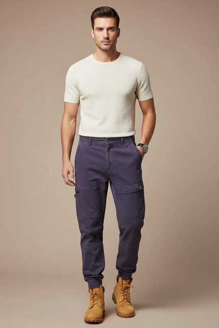 Pantalon Cargo Violet Homme Ample Patchwork Coton