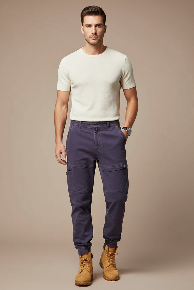 Pantalon Cargo Violet Homme Ample Patchwork Coton