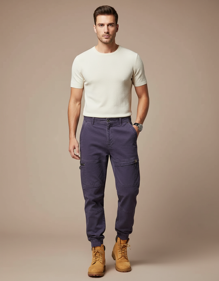 Pantalon Cargo Violet Homme Ample Patchwork Coton
