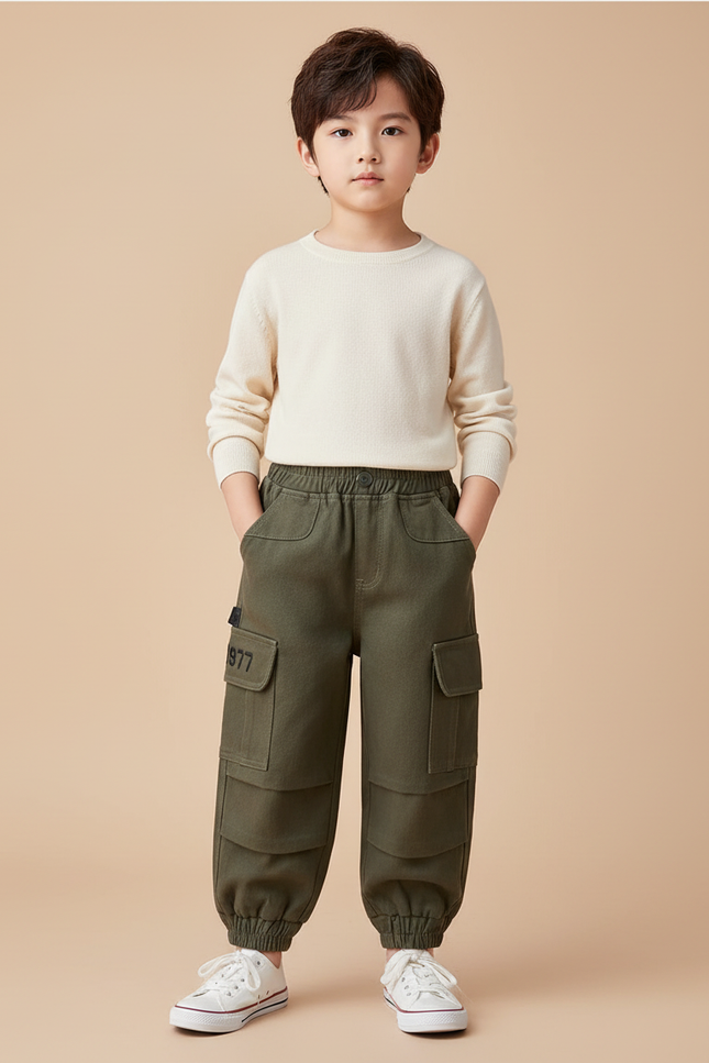 Pantalon Cargo Bébé - Kaki Molleton