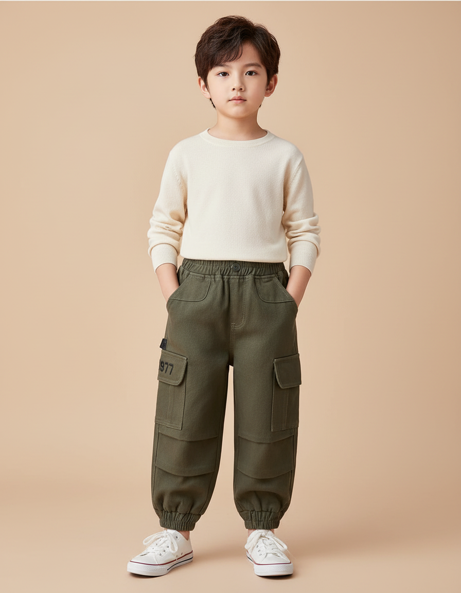 Pantalon Cargo Bébé - Kaki Molleton