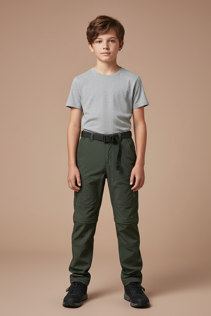 Pantalon Cargo Vert Kaki Convertible Léger Enfant - Polyester