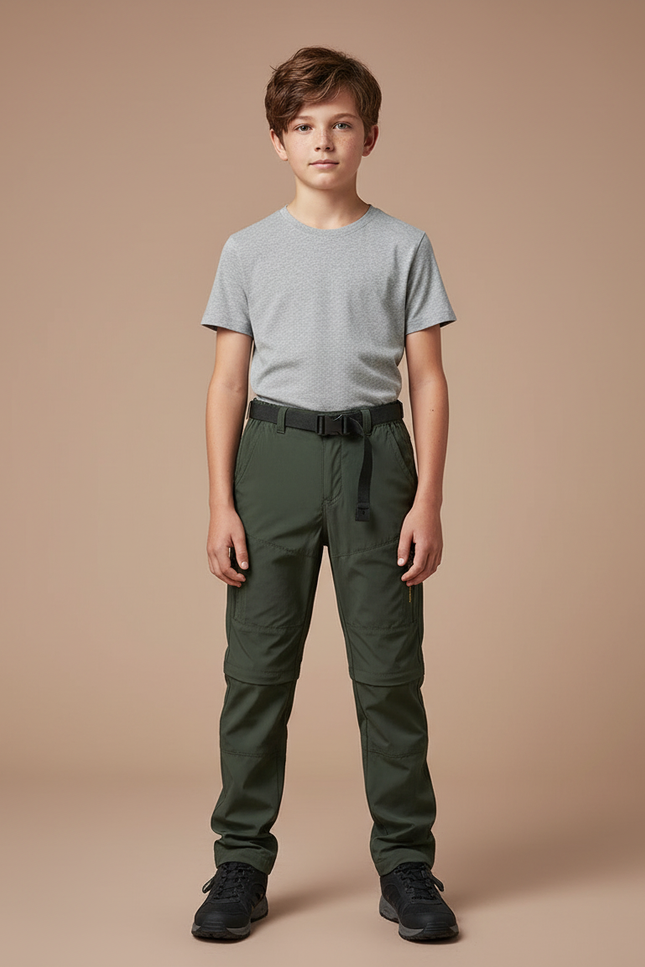 Pantalon Cargo Vert Kaki Convertible Léger Enfant - Polyester