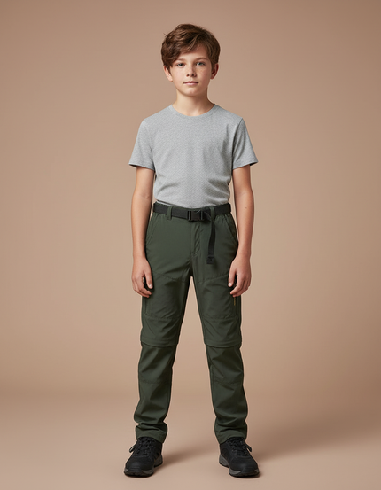 Pantalon Cargo Vert Kaki Convertible Léger Enfant - Polyester