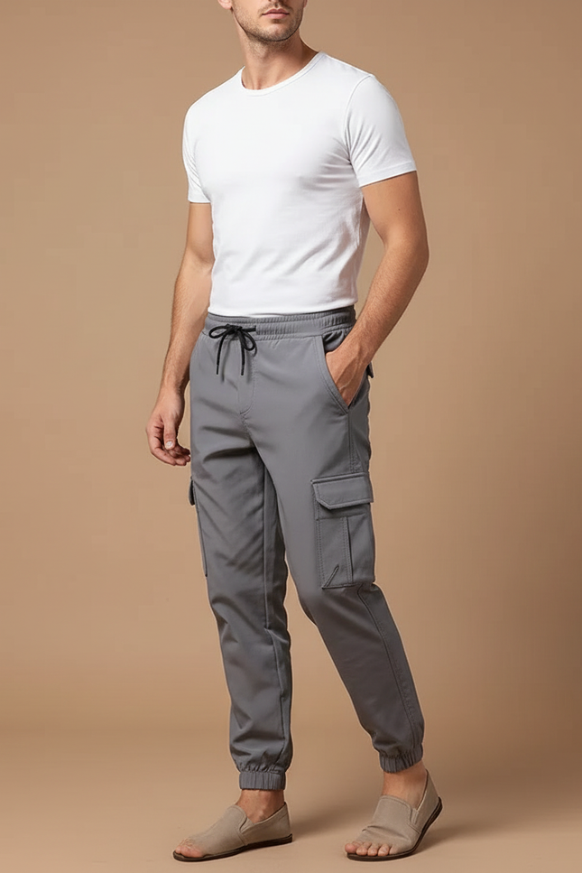 Pantalon Cargo Homme Gris Décontracté Jogger Coton - Polyester