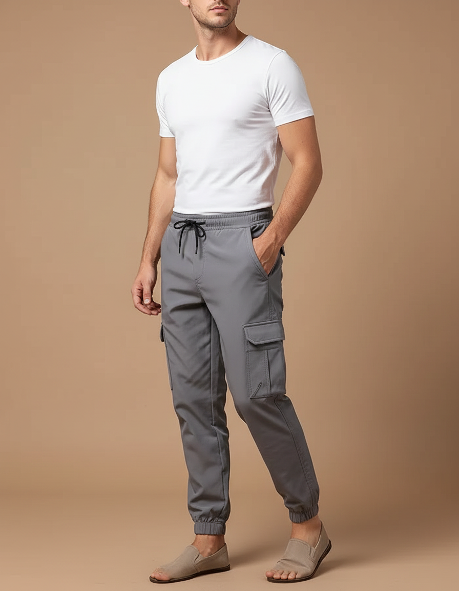 Pantalon Cargo Homme Gris Décontracté Jogger Coton - Polyester