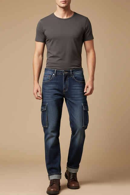 Pantalon Cargo Bleu Denim Multipoches Homme - Jean
