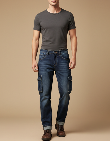 Pantalon Cargo Bleu Denim Multipoches Homme - Jean