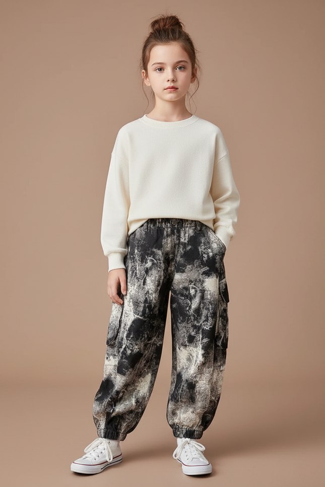 Pantalon Cargo Enfant Imprimé Abstrait Ample Décontracté - Molleton