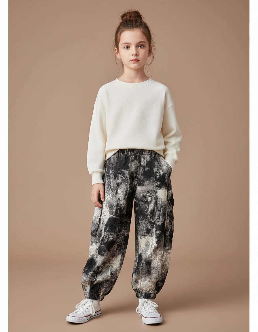 Pantalon Cargo Enfant Imprimé Abstrait Ample Décontracté - Molleton