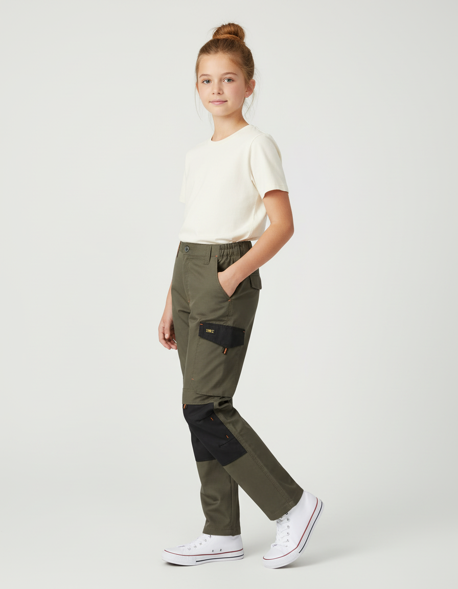Pantalon Cargo Kaki Enfant, Robuste, Décontracté, Multi-poches - Toile