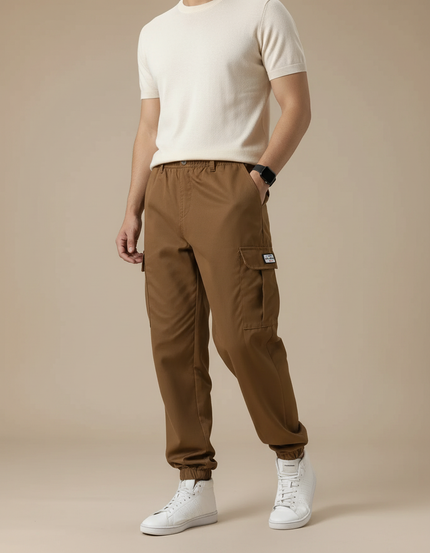 Pantalon Cargo Marron Jogger Ample Coton Multipoches - Gabardine