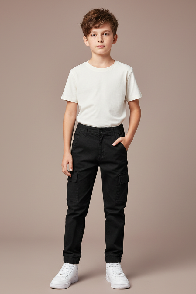 Pantalon Cargo Noir Coton Multipoches Enfant