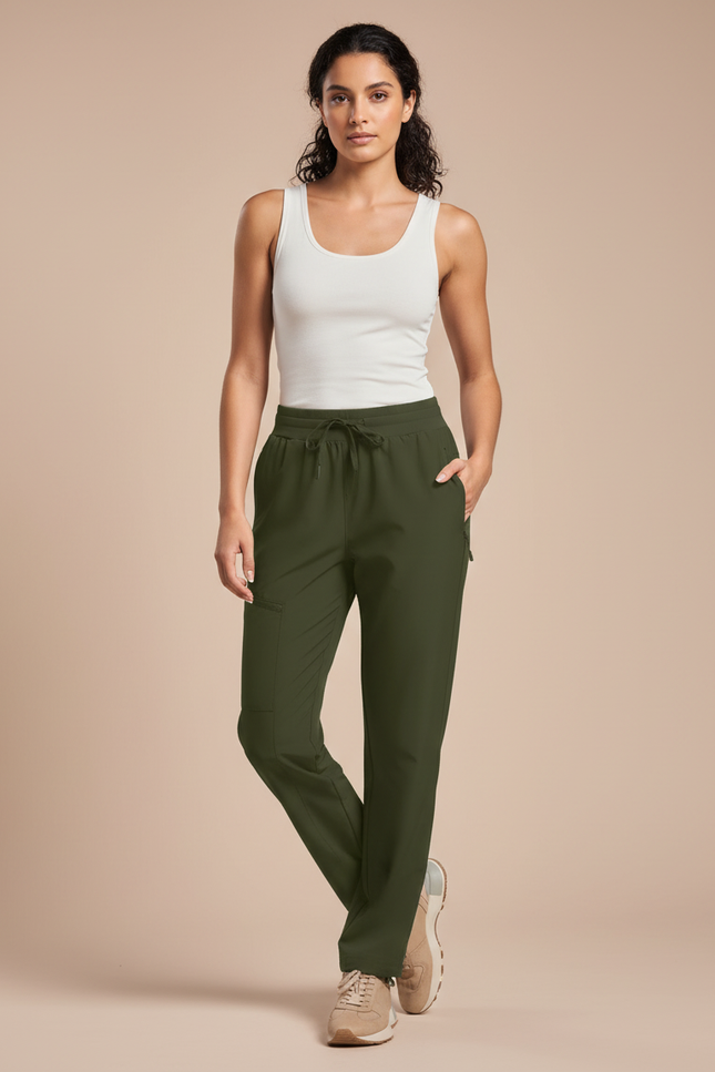 Pantalon Cargo Vert Militaire Fluide Léger Femme - Kaki Polyester