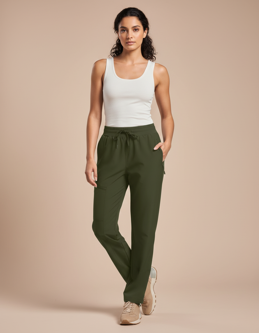 Pantalon Cargo Vert Militaire Fluide Léger Femme - Kaki Polyester