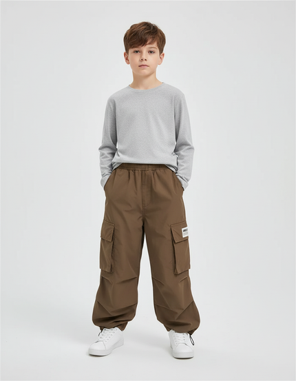 Pantalon Cargo Marron Ample Multipoches Enfant Décontracté - Polyester