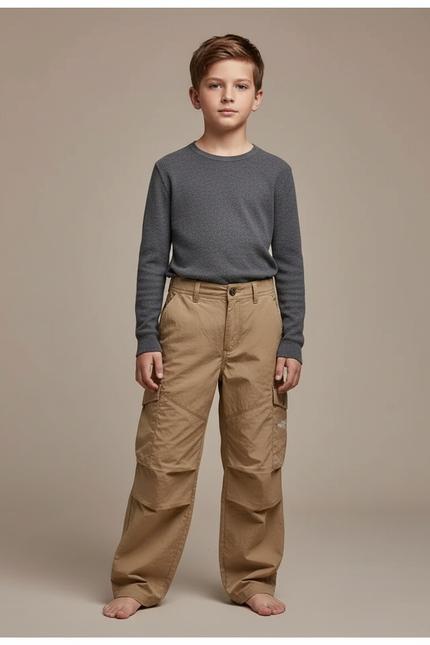 Pantalon Cargo Beige Décontracté Ample Multipoches Enfant - Polyester
