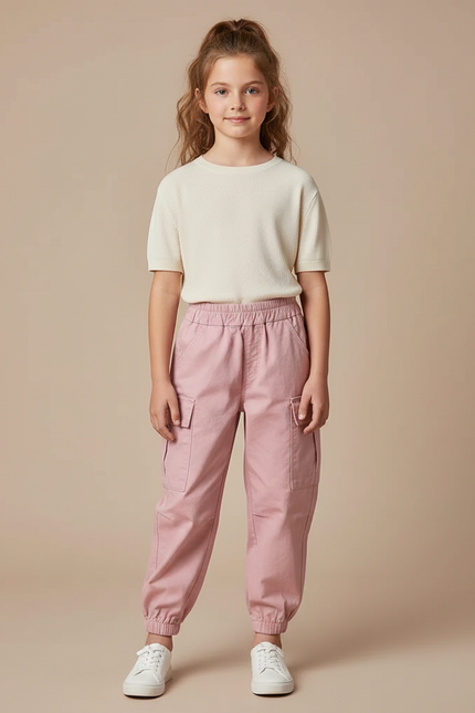 Pantalon Cargo Rose Ample Coton Fille