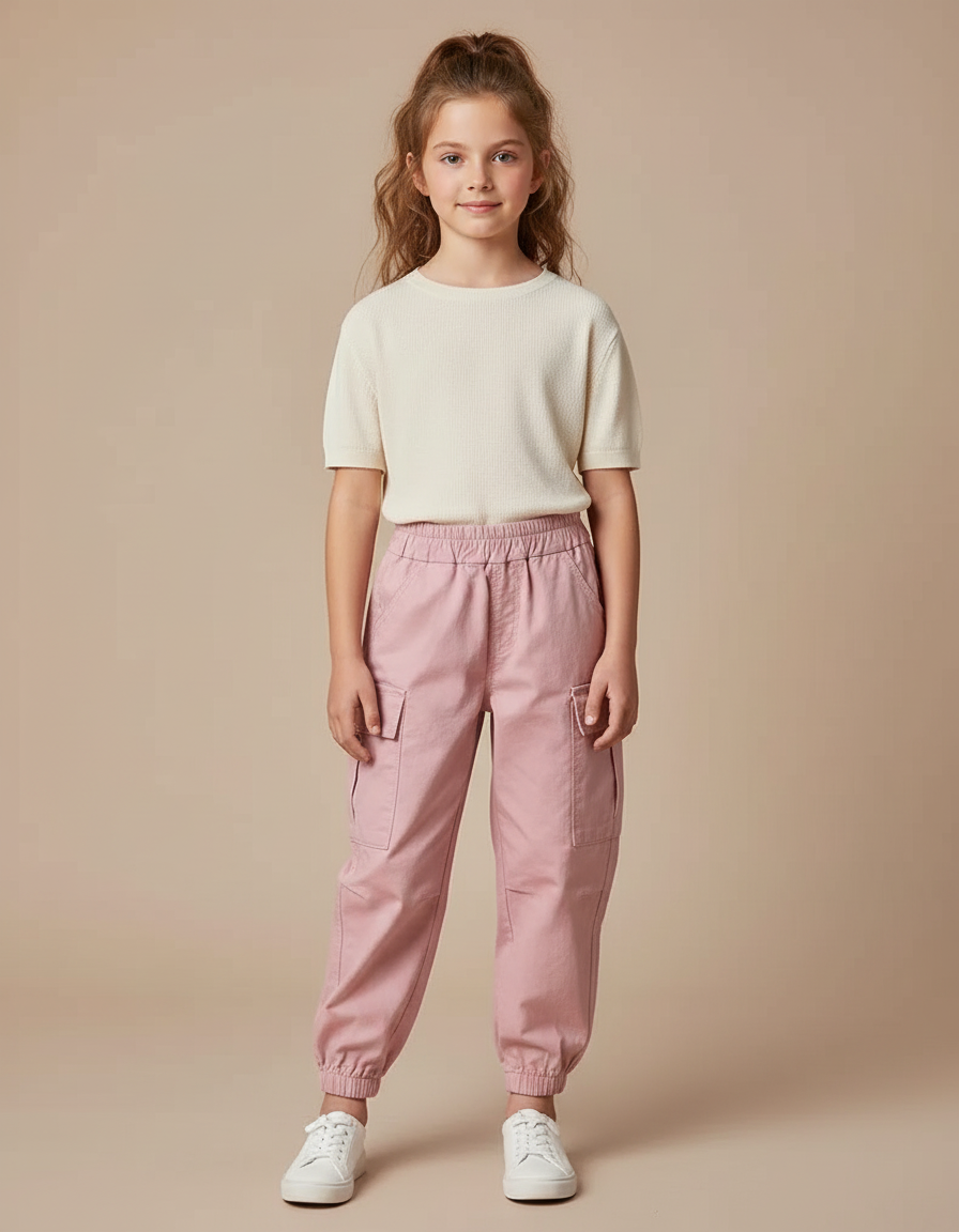 Pantalon Cargo Rose Ample Coton Fille
