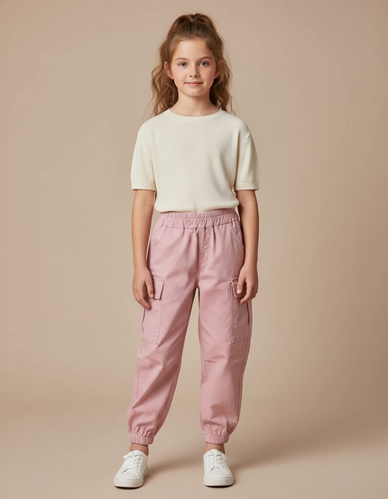 Pantalon Cargo Rose Ample Coton Fille