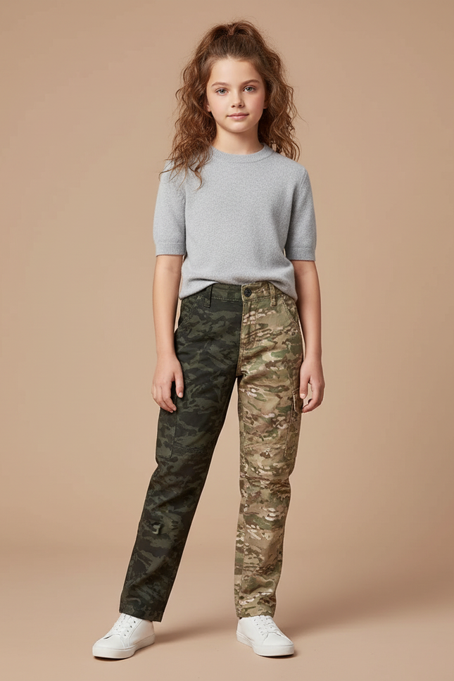 Pantalon Cargo Bicolore Camouflage Slim Enfant - Multicolore Toile