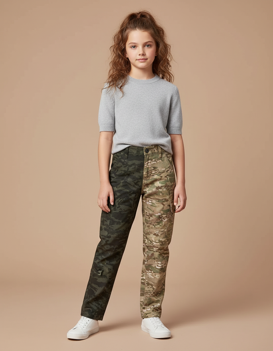 Pantalon Cargo Bicolore Camouflage Slim Enfant - Multicolore Toile
