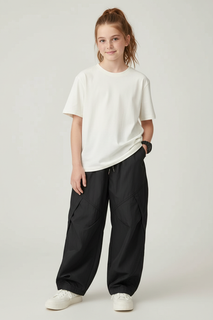Pantalon Cargo Noir Ample Léger Enfant Décontracté - Polyester