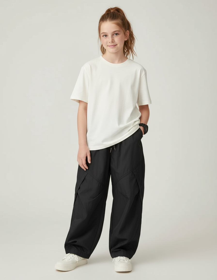 Pantalon Cargo Noir Ample Léger Enfant Décontracté - Polyester