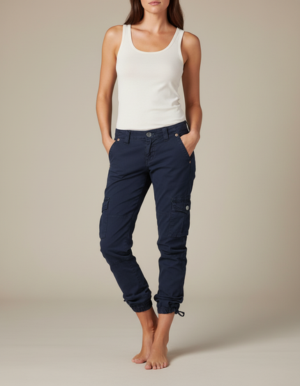 Pantalon Cargo Bleu Marine Coton Multipoches Femme