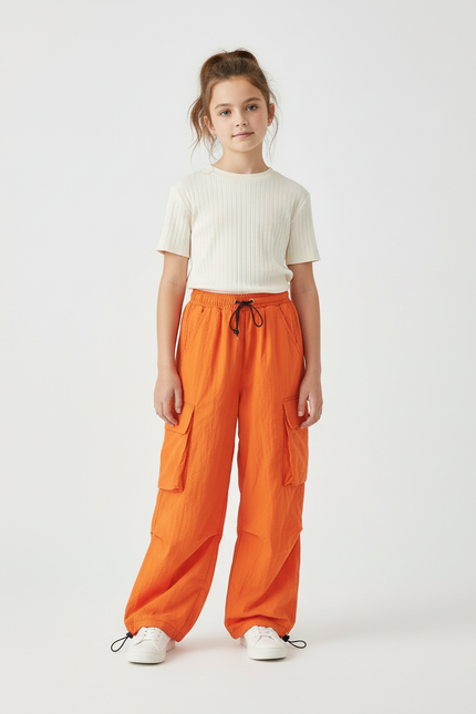 Pantalon Cargo Orange Ample Enfant Parachute Décontracté - Polyester