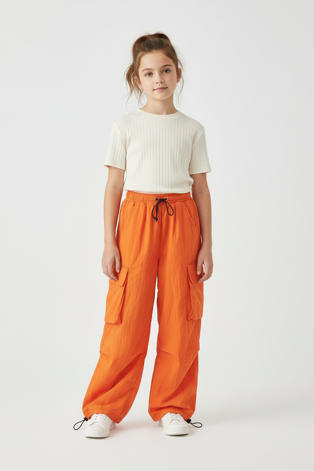 Pantalon Cargo Orange Ample Enfant Parachute Décontracté - Polyester