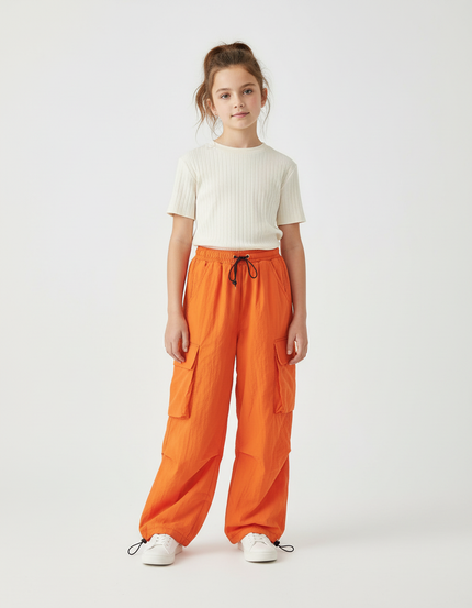Pantalon Cargo Orange Ample Enfant Parachute Décontracté - Polyester