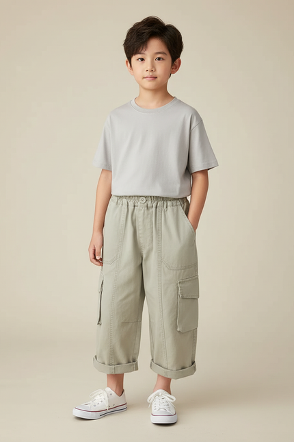 Pantalon Cargo Garçon Kaki Large - Toile