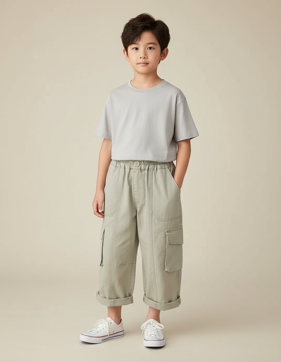 Pantalon Cargo Garçon Kaki Large - Toile