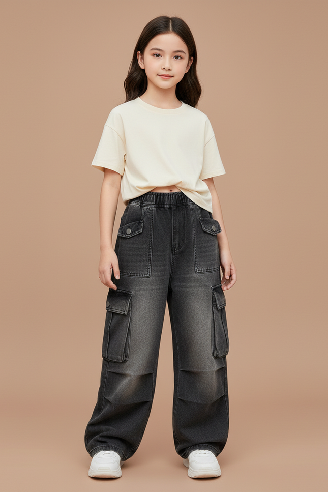 Pantalon Cargo Gris Ample Denim Enfant - Jean
