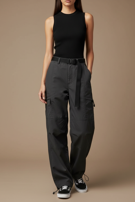 Pantalon Cargo Gris Ample Décontracté Léger Femme - Polyester