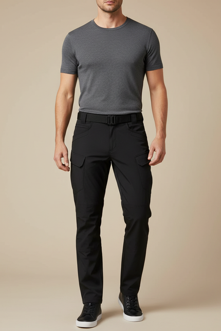 Pantalon Cargo Noir Homme Multipoches Tactique Décontracté - Polyester