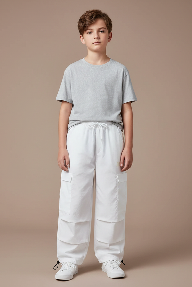 Pantalon Cargo Blanc Ample Multipoches Enfant Décontracté - Gabardine