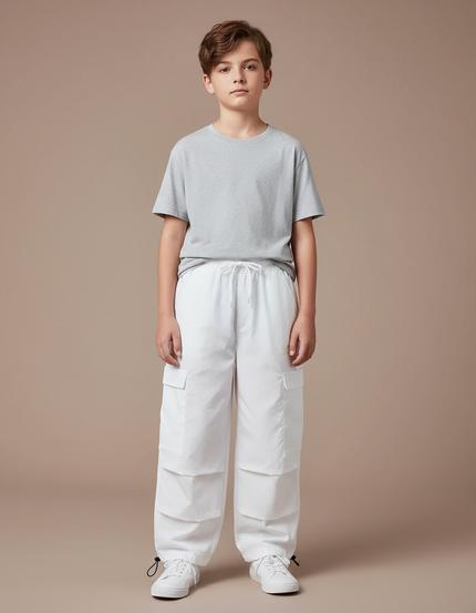 Pantalon Cargo Blanc Ample Multipoches Enfant Décontracté - Gabardine