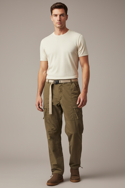 Pantalon Cargo Kaki Droit Coton Homme Décontracté - Toile