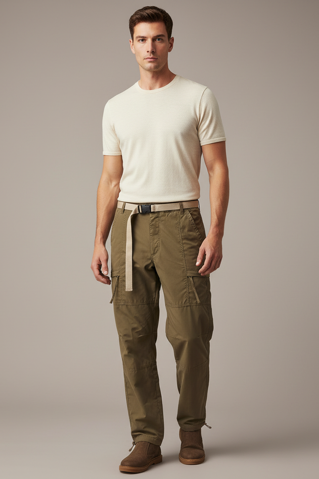 Pantalon Cargo Kaki Droit Coton Homme Décontracté - Toile