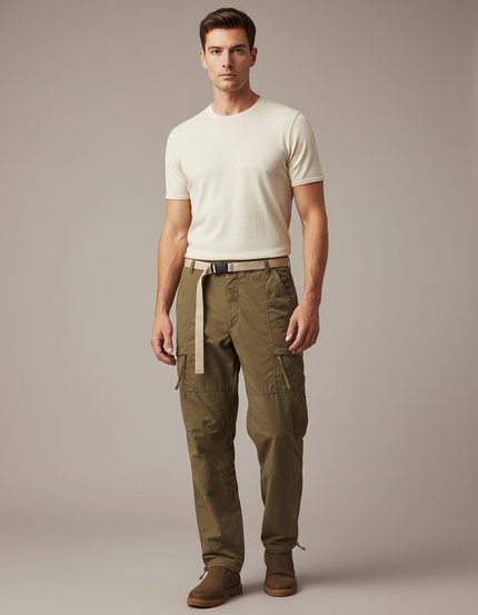 Pantalon Cargo Kaki Droit Coton Homme Décontracté - Toile